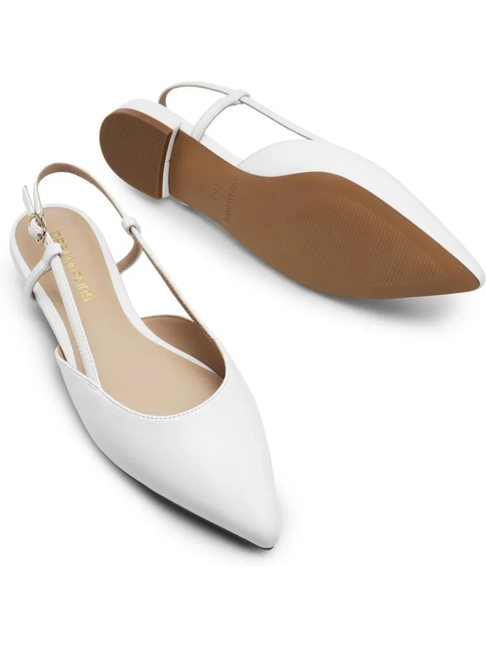 DREAM PAIRS Women's White Slingback Flats Pointed Toe Low Heel Dress Shoes - Picture 5 of 6